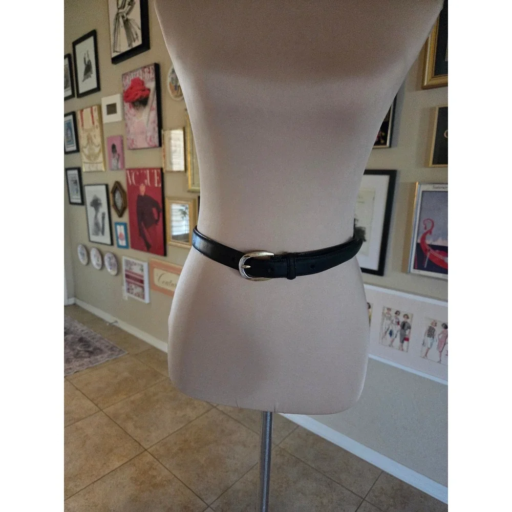 Lauren Ralph Lauren Black Italian Leather Skinny Belt Gold D-Ring Buckle LRL